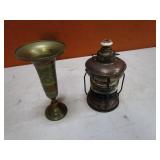 Vintage Music Box Oil Lantern & Brass Vase