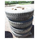(4) 11R22.5 Semi Tires & Wheels