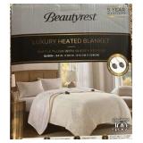 Queen Heated Blanket | Beautyrest 84 in. x 90 in. Heated Waffle Plush w/ Sherpa Reverse Queen Blanket | Whisper White | Retail $375