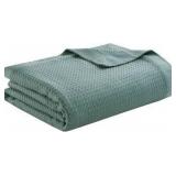 Full/Queen Madison Park 100% Egyptian Cotton Lightweight Summer Blanket, Breathable Waffle Knit Design, Soft Cozy All-Season Throw for Bed, Couch or Sofa, Teal Full/Queen Size (90"x90“)