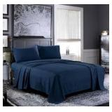 Full - Pure Bedding Bed Sheets - Full Sheet Set [4-Piece, Navy] - Hotel Luxury 1800 Brushed Microfiber - Soft and Breathable - Deep Pocket Fitted Sheet, Flat Sheet, Pillow Cases
