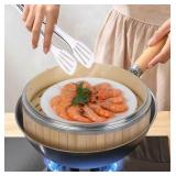 11.8-Inch Vertical Bamboo Steamer Basket, 2-Tier with Stainless Steel Rings,  Cooking Pot for Buns Dumplings Rice Vegetables Dim Sum