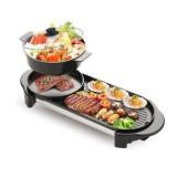 2 in 1 Electric Smokeless Hot Pot with Grill, 2200W Removable Hotpot Pot, Korean BBQ and Shabu Indoor Combo,Non-Stick Skillet Pan, Dual Adjustable Temperature, 1-6 People