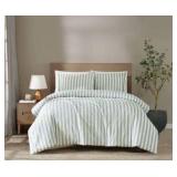 King Brooklyn Loom Levi Stripe 3 -  Duvet Cover Set - King - White/Sage Green