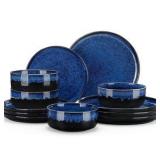 vancasso Starry 12 Pieces Dinnerware Sets for 4, Blue Reactive Glaze Dishes Sets, Ceramic Plates and Bowls Set, Dinner Salad Dessert Plates, and Cereal Bowls Set, Dishwasher and Microwave Safe | Retai