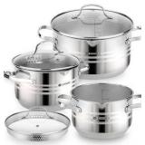Daniks Tokio Stainless Steel Cookware Set, 6-Piece – 2 qt, 3 qt, 4.5 qt Pots with Glass Strainer Lids, 2qt lid is slightly bent as pictured but can be bent back. Induction Ready, Dishwasher Safe, Me