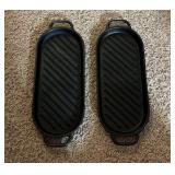 2 Cast Iron Fajita Skillets - oblong 6x12