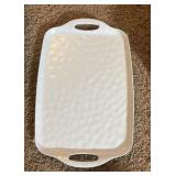 Set of 2 serving trays in white - plastic with handles - do not microwave