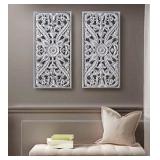Madison Park Botanical Distressed Carved Wood 2-pc. Wall Art Set | Retail $150