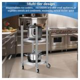 Shimeyao 14" x 14" x 31" Rice Warmer Stand Stainless Steel Rice Warmer Stand with 2 Shelves and 4 Casters Cooking Equipment Storage for Kitchen Restaurant - storage shelf only - rice warmer not includ