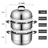 MANO Steamer Pot for Cooking 11 inch Steam Pots with Lid 2-tier Multipurpose Stainless Steel Steaming Pot Cookware with Handle for Vegetable, Dumpling, Stock, Sauce, Food - Retail $66