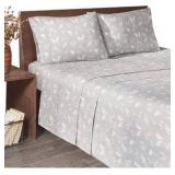 Queen - Woolrich Cotton Sheet Set Cottage Charms Print, 100% Cotton Flannel Sheets Warm & Fuzzy Bedding Set Queen Size Sheets, Fitted Pocket Fits Up to 14" Mattress, Queen Grey Moose, 4 Piece