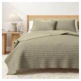 Full/Queen - Waffle Weave Cotton Quilt Set - 1 quilt 2 shams - Eucalyptus Green - Retail $138