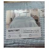 Twin - Baby Blue Linery Detailed Channel Stitch Reversible Quilt Set - 1 Quilt 1 Sham -Retail $90
