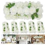 Wedding Arch Artificial Flower Panels - 10Pack - 17” each - White Faux Floral Swags Rose Silk Fake Peony Realistic Corner 3D Flower Row Arrangement Combo for Wedding Reception Ceremony - Retail $130