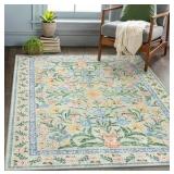 Wonnitar Machine Washable 5x7 Area Rug, Boho Floral Rugs for Living Room Non-Slip, Soft Pink and Green Flower Ultra-Thin Non Shedding Carpet for Bedroom Dining Room Nursery, Great for Girl’s Bedroom