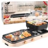 Electric Hot Pot with Grill,2-10 People Indoor Hot Pot 2 in 1 Multi-function Smokeless Shabu-Shabu Hotpot Korean BBQ Grill for Simmer,Separate Dual Temperature Contral