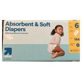 Size 6 Up&Up Diapers | Partial Box | 4of6 packs remain unopened | 96 diapers remain