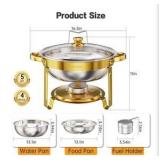 Chafing Dish Buffet Set 4 Pack, 5QT Gold Round Chafing Dishes for Buffet, High Grade Chafers and Buffet Warmers Sets with Glass Lid, Rolled-Edge Food Warmers for Parties, Weddings, Catering | Retail $