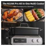 N21NA Pro Slow Cooker 10 Quart, 8-in-1 Programmable PFOA-Free Ceramic Coated Multi-Cooker with Grill Pan, Steaming Plate (Includes Silicone Spoon & Tongs) | Retail $250