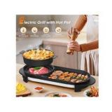 2 in 1 Electric Smokeless Hot Pot with Grill, 2200W Removable Hotpot Pot, Korean BBQ and Shabu Indoor Combo,Non-Stick Skillet Pan, Dual Adjustable Temperature, 1-6 People