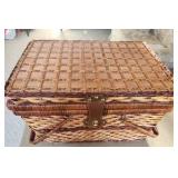 Wicker Picnic Basket with Pastic Table Settings for 4 People, plates, forks, spoons, cups, wine bottle opener, food storage container