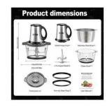SPZTJK 3-Speed Electric Food Processor: Meat Grinder, Vegetable Chopper & Baby Food Maker - 300W, 2 Bowls (8 Cup Stainless Steel+8 Cup Glass), Quiet Operation