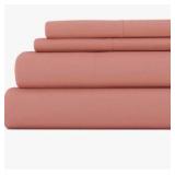 Queen - Premium Sheet Set 2 Pillow Cases, 1 Fitted Shest and 1 Flat Sheet 100% Microfiber Polyester Clay Pink Color