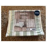 King Brooklyn Loom Levi Stripe 3 -  Duvet Cover Set - King - White/Sage Green