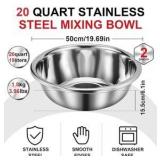 2 Pack Large Mixing Bowl 20 Qt Oversized All Purpose 304 Stainless Steel Polished Mirror Flat Base Metal Bowl for Home or Commercial Prepping Baking Mixing Marinating | Retail $75