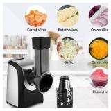 Meykey Electric Vegetable and Fruit Grater 150W Vegetable Cutter Electric Grater with 4 Stainless Steel Accessories Cylinders BPA Free - Retail $90