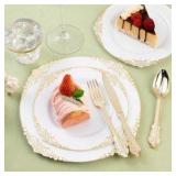 Bestluck 50 Pack Gold Plastic Silverware with Pre Rolled Napkins for 50 Guests, Heavyweight Gold Disposable Utensils Sets Includes 150 Plastic Cutlery, and 50 Napkins for Party & Wedding -Retail $60