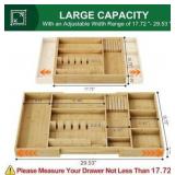 Bamboo Silverware Drawer Organizer, 17.72-29.53 Inch Expandable, Silverware not Included, Large Kitchen Drawer Organizer, 5-8 Slot Flatware with Removable Card Slots & Knife Block for Spoon Butter Kni