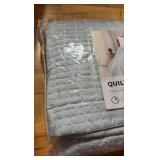 Twin - Baby Blue Linery Detailed Channel Stitch Reversible Quilt Set - 1 Quilt 1 Sham -Retail $90