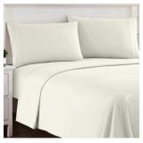 Queen - Sweet Home Collection Brand Queen Sized 4-Piece Sheet Set 1800 Thread Count Ivory Color
