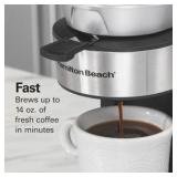 Hamilton Beach The Scoop Single Serve Coffee Maker & Fast Grounds Brewer for 8-14oz. Cups, Brews in Minutes, 40oz. Removable Reservoir, Stainless Steel | Retail $67