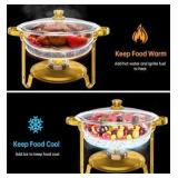 Chafing Dish Buffet Set 4 Pack, 5QT Gold Round Chafing Dishes for Buffet, High Grade Chafers and Buffet Warmers Sets with Glass Lid, Rolled-Edge Food Warmers for Parties, Weddings, Catering | Retail $