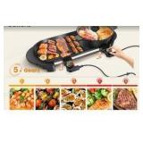 2 in 1 Electric Smokeless Hot Pot with Grill, 2200W Removable Hotpot Pot, Korean BBQ and Shabu Indoor Combo,Non-Stick Skillet Pan, Dual Adjustable Temperature, 1-6 People