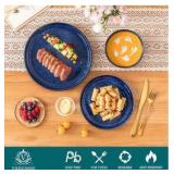 vancasso Starry 12 Pieces Dinnerware Sets for 4, Blue Reactive Glaze Dishes Sets, Ceramic Plates and Bowls Set, Dinner Salad Dessert Plates, and Cereal Bowls Set, Dishwasher and Microwave Safe | Retai