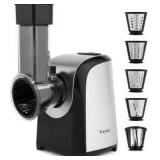 Meykey Electric Vegetable and Fruit Grater 150W Vegetable Cutter Electric Grater with 4 Stainless Steel Accessories Cylinders BPA Free - Retail $90