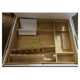 Bamboo Silverware Drawer Organizer, 17.72-29.53 Inch Expandable, Silverware not Included, Large Kitchen Drawer Organizer, 5-8 Slot Flatware with Removable Card Slots & Knife Block for Spoon Butter Kni