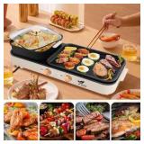 Electric Hot Pot with Grill,2-10 People Indoor Hot Pot 2 in 1 Multi-function Smokeless Shabu-Shabu Hotpot Korean BBQ Grill for Simmer,Separate Dual Temperature Contral