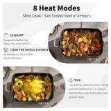 N21NA Pro Slow Cooker 10 Quart, 8-in-1 Programmable PFOA-Free Ceramic Coated Multi-Cooker with Grill Pan, Steaming Plate (Includes Silicone Spoon & Tongs) | Retail $250