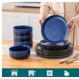vancasso Starry 12 Pieces Dinnerware Sets for 4, Blue Reactive Glaze Dishes Sets, Ceramic Plates and Bowls Set, Dinner Salad Dessert Plates, and Cereal Bowls Set, Dishwasher and Microwave Safe | Retai