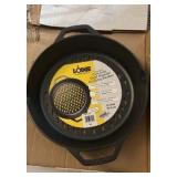 Lodge Pre-Seasoned Cast Iron Round Grilling Pan - Use on the Grill - Grilling Pan Designed to Protect Food from Falling Through the Grate - Cast Iron 12 Inch