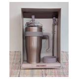 Trueliving 30 oz Stainless Steel Tumbler Gift Set with Straw, Cleaning Brush, and Silicone Boot, Rose Gold Shimmer