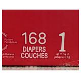 168 Huggies Little Snugglers Diapers Size 1 (Up to 14lbs)
