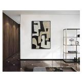 $140 zoinart Black Framed Wall Art, Wabi-sabi Black & White Textured, Modern Abstract Painting 24x36