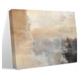 $132 Beige Brown Canvas Wall Art - Geometric Abstract Oil Painting Landscape, 48x36 in, Framed