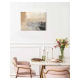 $132 Beige Brown Canvas Wall Art - Geometric Abstract Oil Painting Landscape, 48x36 in, Framed